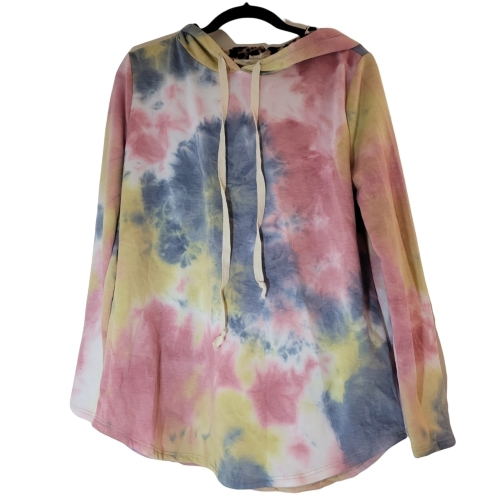 Tie Dye Hoodie w/ Leopard Print Hood - Picture 8 of 14